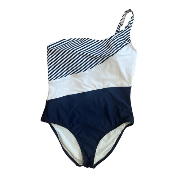 Kona Sol One Piece Navy & White One Strap Swimsuit Size L Women NWOT - Picture 2 of 11